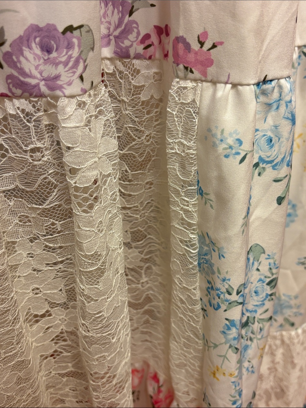 Bohemian Tiered Floral Pastel Maxi Dress in Multi-Color w/ Lace - Picture 8 of 11
